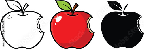 Three apples in different colors and illustration styles side by side