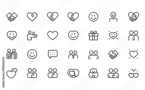 Love and Friendship Icons: Hearts, Couples, and Connection - Vector Set