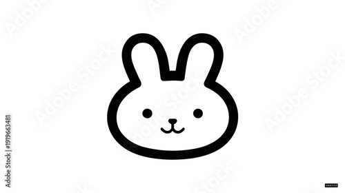 Cute minimalist cartoon bunny rabbit head icon. Simple black outline drawing on a clean white background, perfect for design elements.