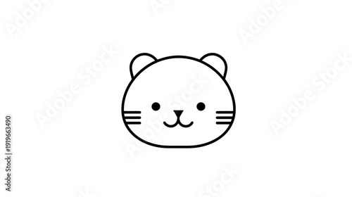 Cute minimalist line art animal face illustration. Simple black and white kawaii style cartoon head for kids design.