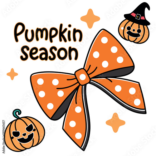 Spooky pumpkin season boasts cartoonish bows, stars and gourd figures on a transparent background