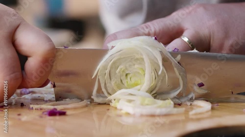 Wallpaper Mural Slow-motion video of radishes and onions being cut while making a salad in the kitchen. Torontodigital.ca