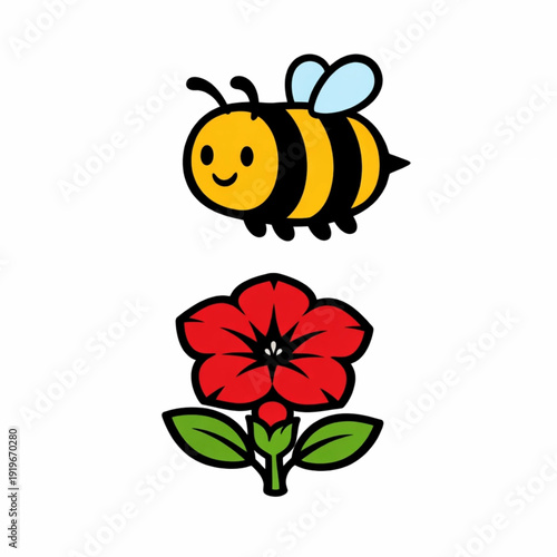 Detailed vector art of a bumblebee on a colorful flower