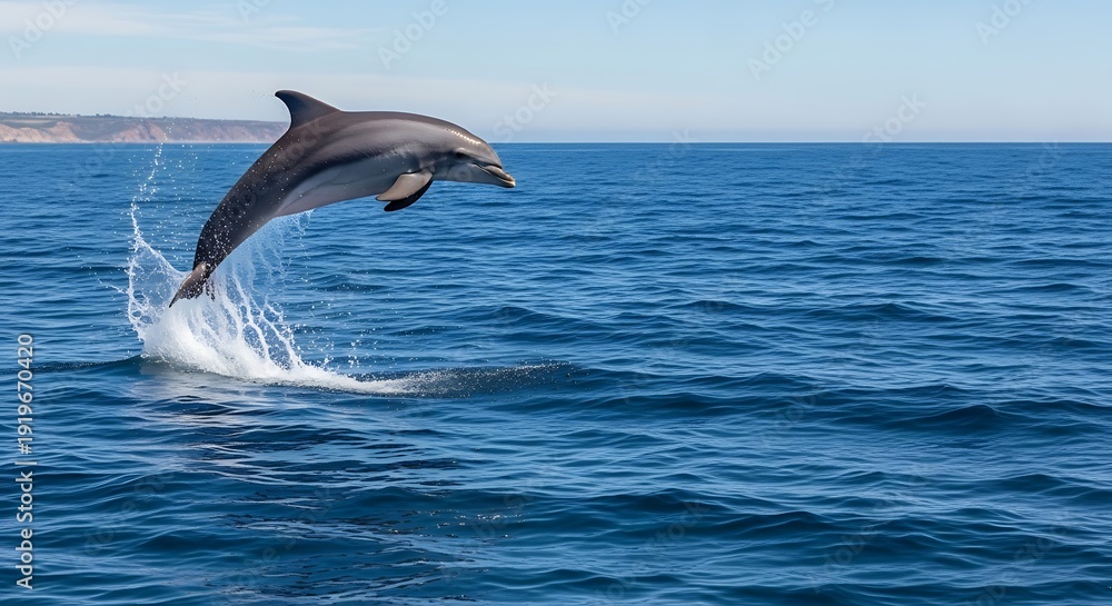 Fototapeta premium Dolphin leaping out of the ocean water in a beautiful marine environment