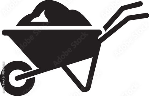 Full Wheelbarrow Loaded with Dirt - Heavy Equipment for Construction and Gardening Outline Icon