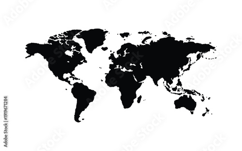 Black and White World Map Silhouette on Light Background