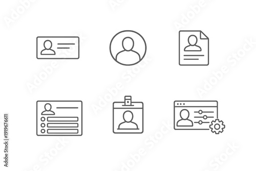 Outline personal data icons for account settings and identity management systems. Editable stroke vector set optimized for UI and dashboards.