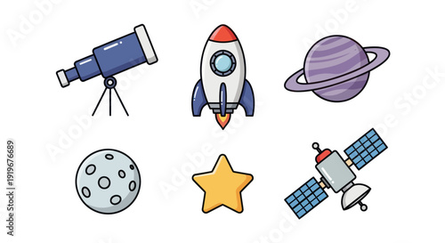 Space exploration icons on white background