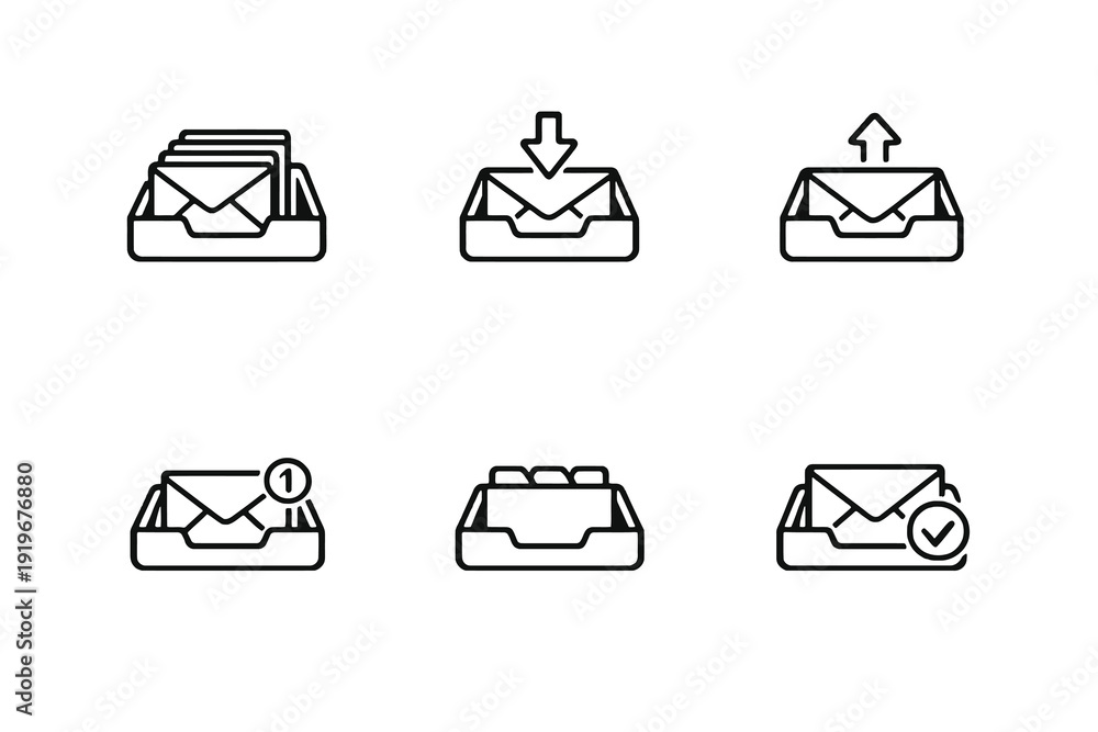 Fotografie Outline mail tray icons for inbox workflow and message sorting systems