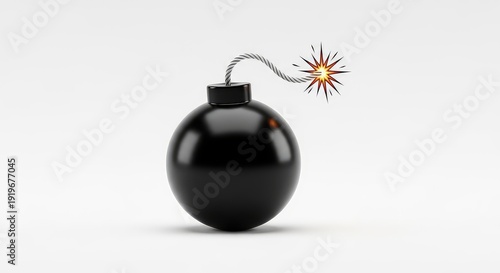 A black bomb with a lit fuse emitting sparks on a white background.