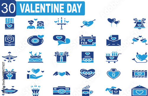 Valentine's Day icons with iconic element designs such as hearts, gifts, and romantic dates in a love theme.