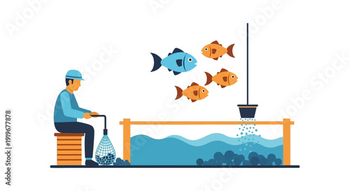 Man Feeding Fish Tank.