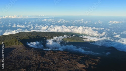 Wallpaper Mural Scenic drone flight landscape of Piton de la Fournaise (Peak of the Furnace) 2632m, a shield volcano on the eastern side of Reunion island in the Indian Ocean 
 Torontodigital.ca