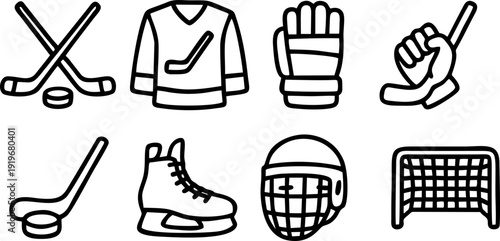 Ice Hockey Equipment Icons for Sports Design,