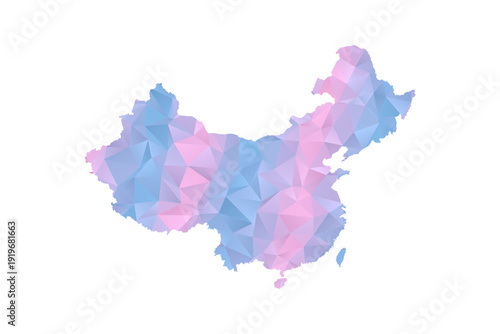 China Map - Polygon Style Vector Illustration in Pastel Blue and Pink Gradient, Low Poly Geometric Design, Isolated on White Background for Infographics and Education.