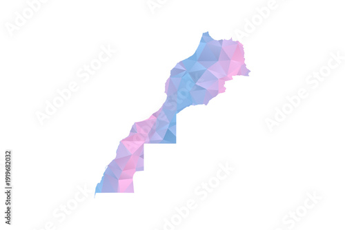 Morocco Map - Polygon Style Vector Illustration in Pastel Blue and Pink Gradient, Low Poly Geometric Design, Isolated on White Background for Infographics and Education.