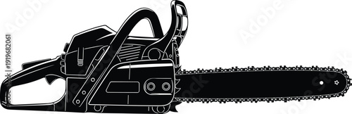Chainsaw silhouette vector illustration black and white power tool isolated on white background for forestry construction and woodworking design