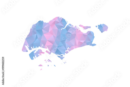 Singapore Map - Polygon Style Vector Illustration in Pastel Blue and Pink Gradient, Low Poly Geometric Design, Isolated on White Background for Infographics and Education.