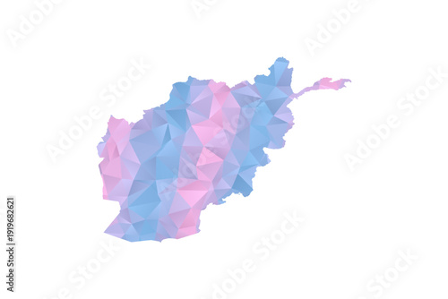 Afghanistan Map - Polygon Style Vector Illustration in Pastel Blue and Pink Gradient, Low Poly Geometric Design, Isolated on White Background for Infographics and Education.