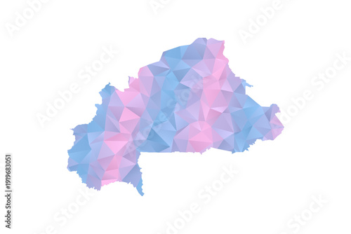 Burkina Faso Map - Polygon Style Vector Illustration in Pastel Blue and Pink Gradient, Low Poly Geometric Design, Isolated on White Background for Infographics and Education.