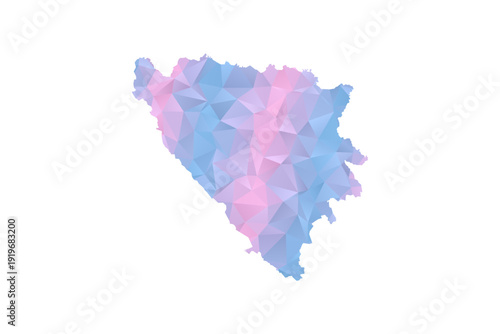 Bosnia and Herzegovina Map - Polygon Style Vector Illustration in Pastel Blue and Pink Gradient, Low Poly Geometric Design, Isolated on White Background for Infographics and Education.