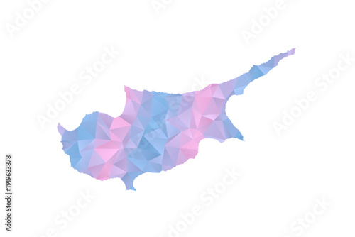Cyprus Map - Polygon Style Vector Illustration in Pastel Blue and Pink Gradient, Low Poly Geometric Design, Isolated on White Background for Infographics and Education.