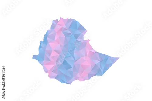 Ethiopia Map - Polygon Style Vector Illustration in Pastel Blue and Pink Gradient, Low Poly Geometric Design, Isolated on White Background for Infographics and Education.