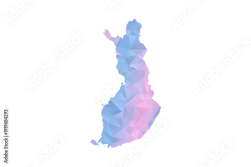Finland Map - Polygon Style Vector Illustration in Pastel Blue and Pink Gradient, Low Poly Geometric Design, Isolated on White Background for Infographics and Education.