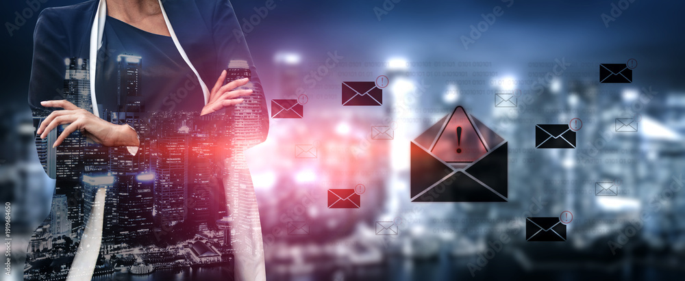 Obraz premium A cybersecurity alert indicating a phishing scam or malware threat. This dangerous email requires immediate action to protect against data theft and unauthorized system access. Fermion
