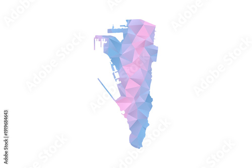 Gibraltar Map - Polygon Style Vector Illustration in Pastel Blue and Pink Gradient, Low Poly Geometric Design, Isolated on White Background for Infographics and Education.