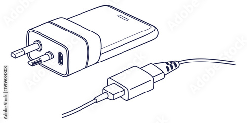 A white charger with a usb cable plugged into it, connected to a power outlet.