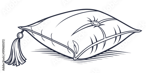 A detailed illustration of a pillow with a tassel and embroidered star