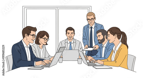 Business Team Collaboration Meeting in Office Setting Illustration