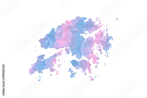 Hong Kong Map - Polygon Style Vector Illustration in Pastel Blue and Pink Gradient, Low Poly Geometric Design, Isolated on White Background for Infographics and Education.
