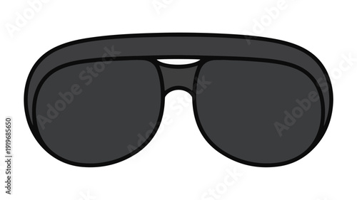 A clean vector illustration of futuristic sunglasses with sleek frames and dark lenses viewed from the front