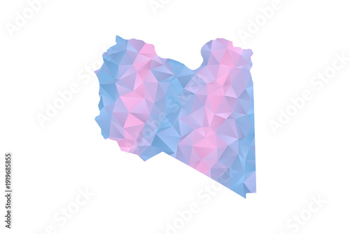 Libya Map - Polygon Style Vector Illustration in Pastel Blue and Pink Gradient, Low Poly Geometric Design, Isolated on White Background for Infographics and Education.