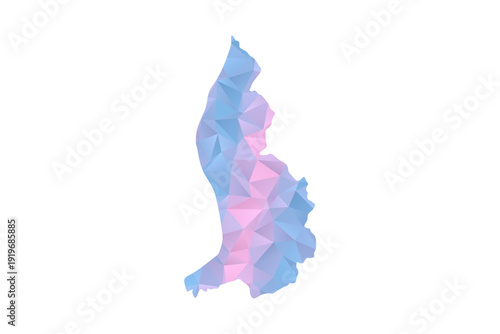 Liechtenstein Map - Polygon Style Vector Illustration in Pastel Blue and Pink Gradient, Low Poly Geometric Design, Isolated on White Background for Infographics and Education.