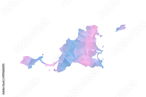 Saint Martin Map - Polygon Style Vector Illustration in Pastel Blue and Pink Gradient, Low Poly Geometric Design, Isolated on White Background for Infographics and Education.