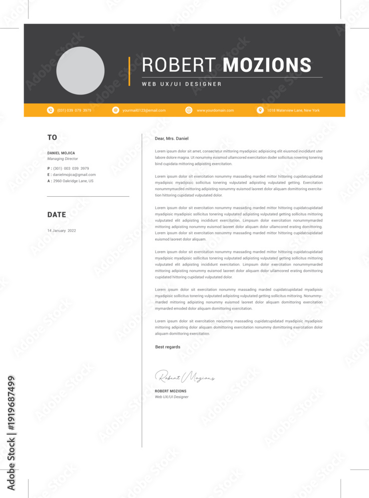 Obraz premium Professional Yellow And Black Cover Letter Template