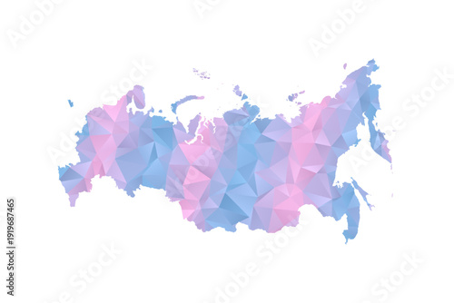 Russia Map - Polygon Style Vector Illustration in Pastel Blue and Pink Gradient, Low Poly Geometric Design, Isolated on White Background for Infographics and Education.