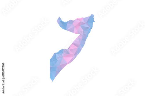 Somalia Map - Polygon Style Vector Illustration in Pastel Blue and Pink Gradient, Low Poly Geometric Design, Isolated on White Background for Infographics and Education.