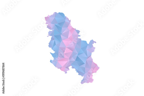 Serbia Map - Polygon Style Vector Illustration in Pastel Blue and Pink Gradient, Low Poly Geometric Design, Isolated on White Background for Infographics and Education.