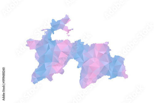 Tajikistan Map - Polygon Style Vector Illustration in Pastel Blue and Pink Gradient, Low Poly Geometric Design, Isolated on White Background for Infographics and Education.