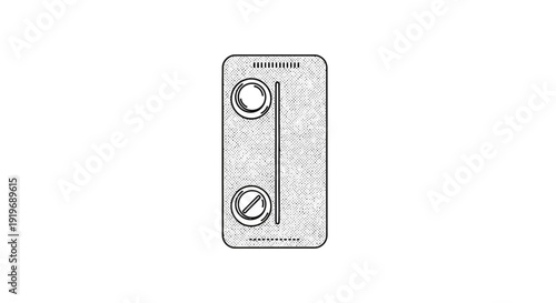 Minimalist illustration of a pill blister pack with two pills, one open