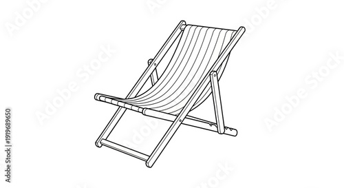 Minimalist Line Art of a Foldable Deck Chair, Isolated on White Background