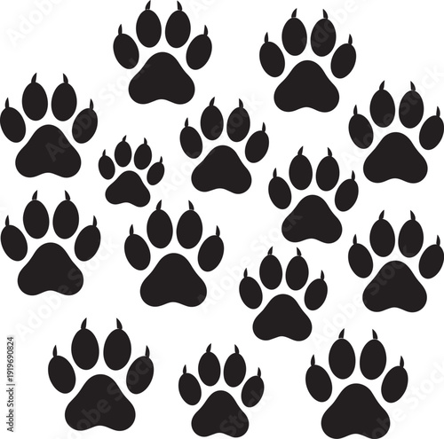 Dog paws prints silhouettes black vector