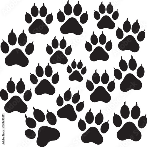 Dog paws prints silhouettes black vector