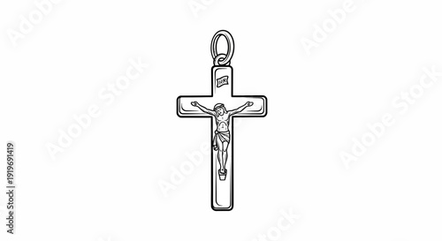 Jesus Christ Crucifix Pendant, Religious Christian Symbol, Catholic Faith Jewelry, Isolated Illustration