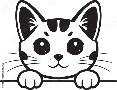 Cute cartoon cat peeking over a surface black vector