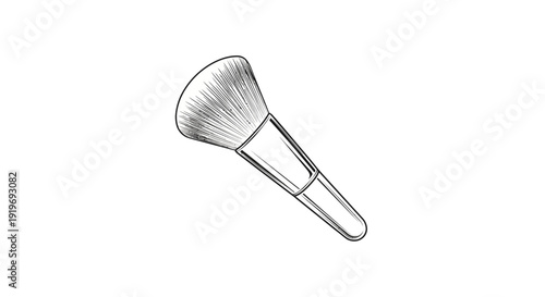 Hand-drawn illustration of a makeup brush, beauty tool, cosmetic accessory, sketch style